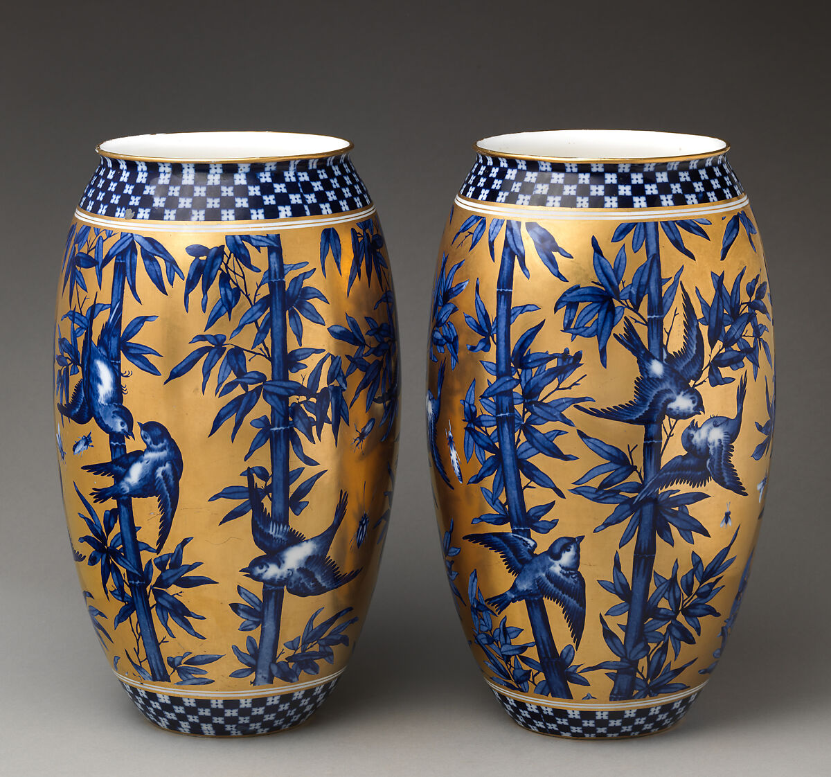 Vase with birds and bamboo (one of a pair), Coalport (British, ca. 1799–1926), Porcelain, British, Coalport
