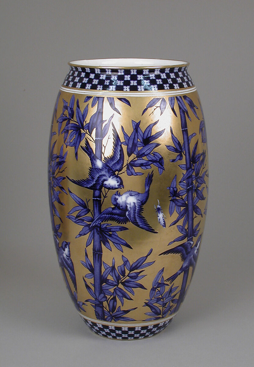 Vase with birds and bamboo (one of a pair), Coalport (British, ca. 1799–1926), Porcelain, British, Coalport