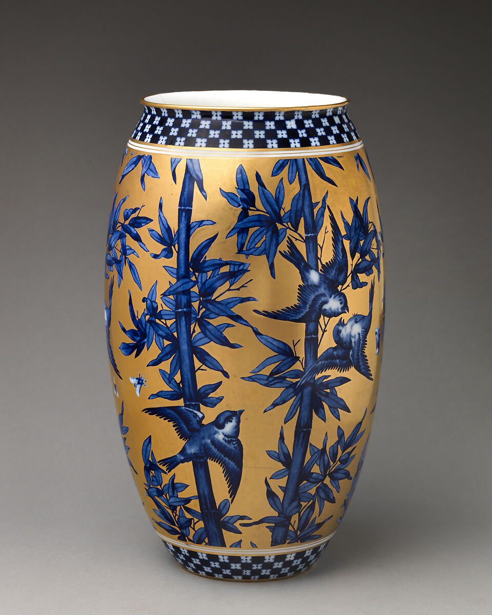 Vase with birds and bamboo (one of a pair), Coalport (British, ca. 1799–1926), Porcelain, British, Coalport 