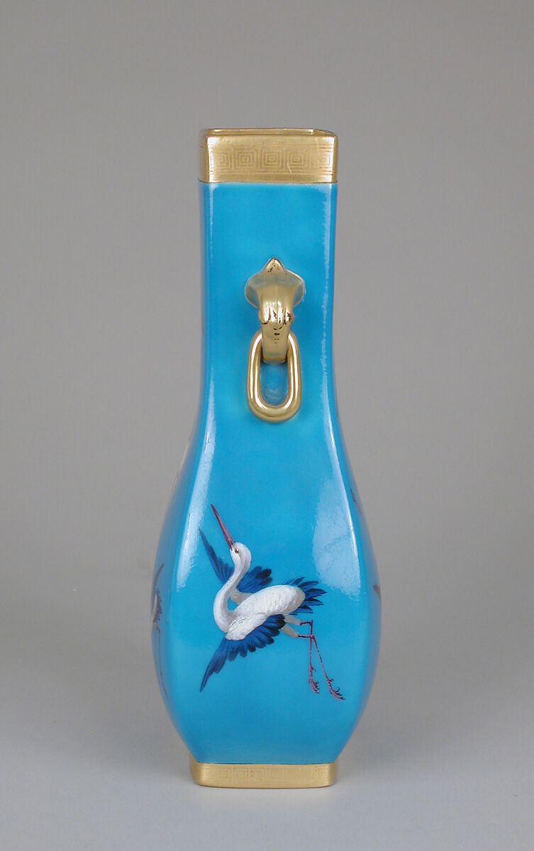 Vase with crane motifs and ring handles, Minton(s) (British, Stoke-on-Trent, 1793–present), Bone china, British, Stoke-on-Trent, Staffordshire