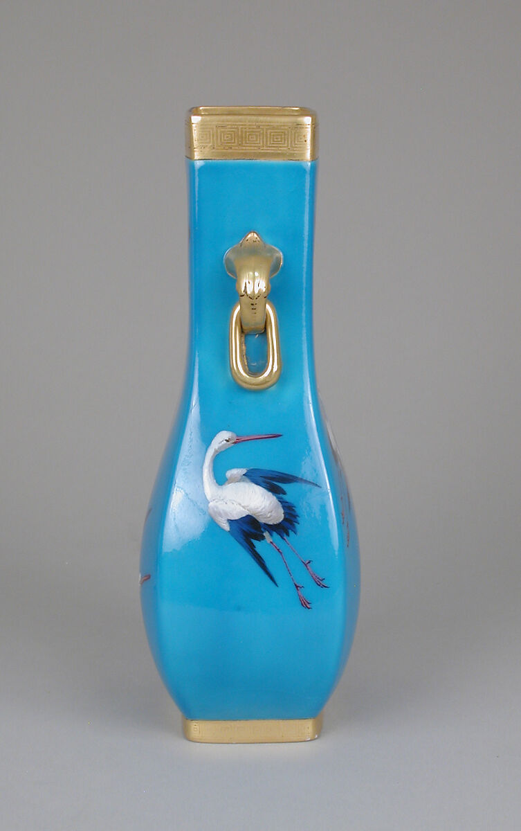 Vase with crane motifs and ring handles, Minton(s) (British, Stoke-on-Trent, 1793–present), Bone china, British, Stoke-on-Trent, Staffordshire