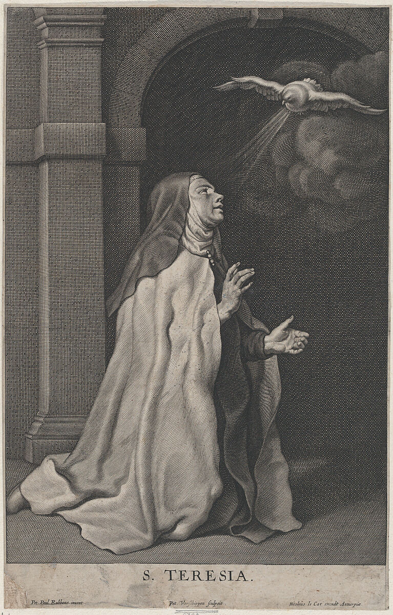 Saint Teresa of Avila's Vision of the Dove, Pierre van Schuppen (Flemish, Antwerp 1627–1702 Paris), Engraving; second state of two 