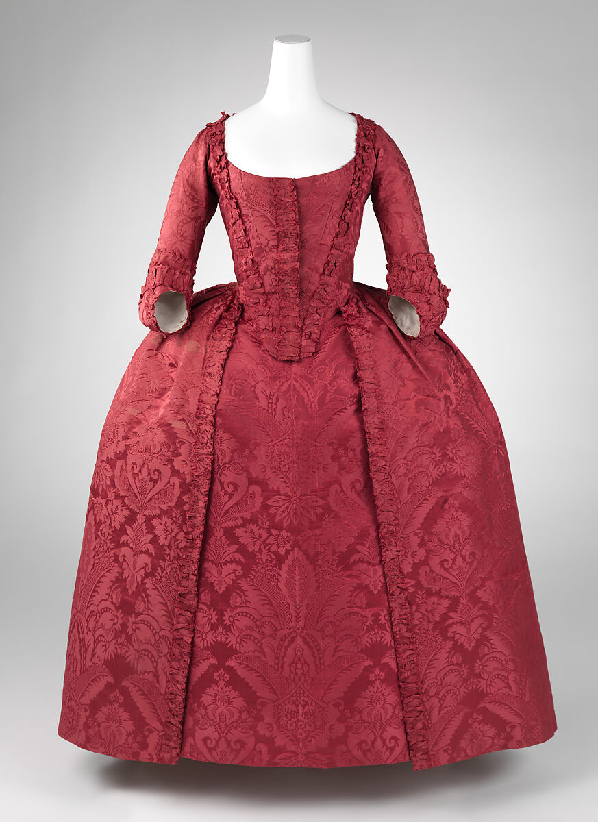 1770, United Kingdom - Silk pet-en-l'air robe  18th century fashion,  Historical dresses, 18th century clothing