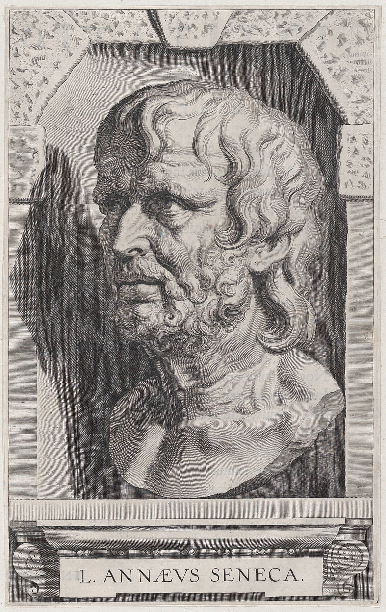 The bust of Seneca, in a stonework niche, Cornelis Galle I (Netherlandish, Antwerp 1576–1650 Antwerp), Engraving 