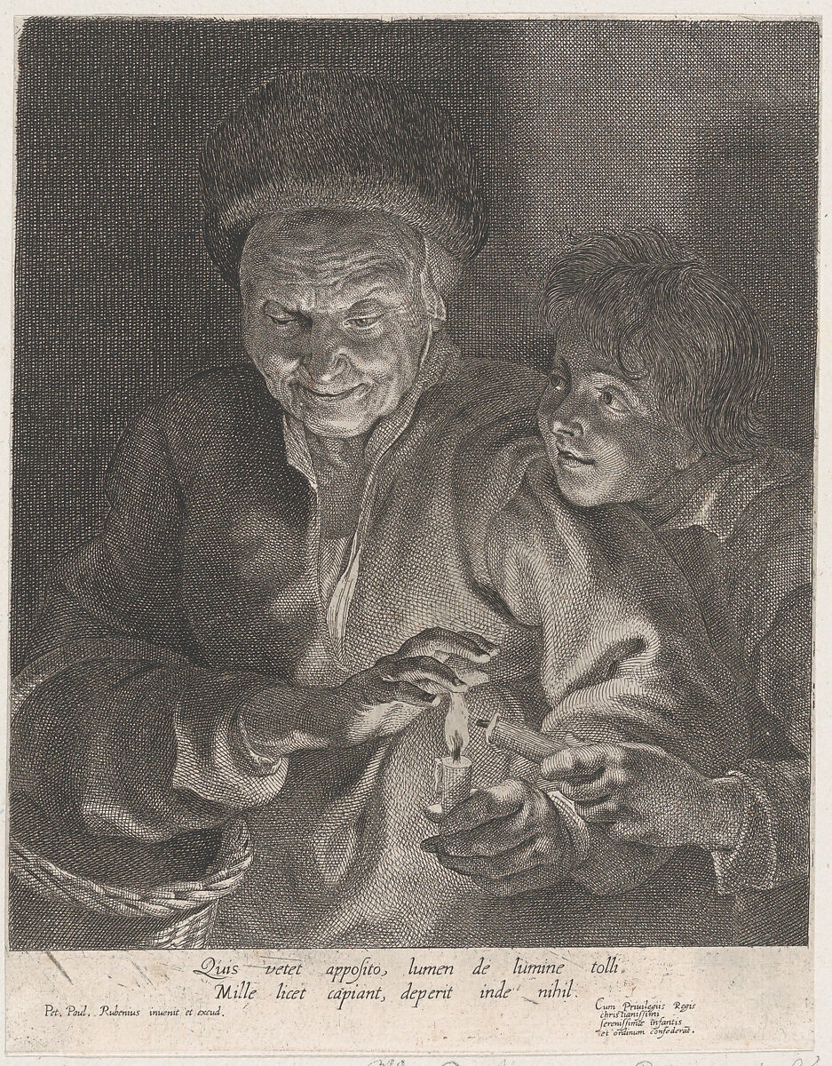 Old woman and a boy with candles, Possibly by Paulus Pontius (Flemish, Antwerp 1603–1658 Antwerp), Etching; second state of two 