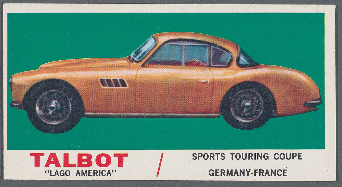 1961 Topps Sports Cars Card Series, Topps Chewing Gum Company (American, Brooklyn), Commercial lithograph