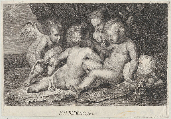 A group of three children and a putto with fruit and a lamb
