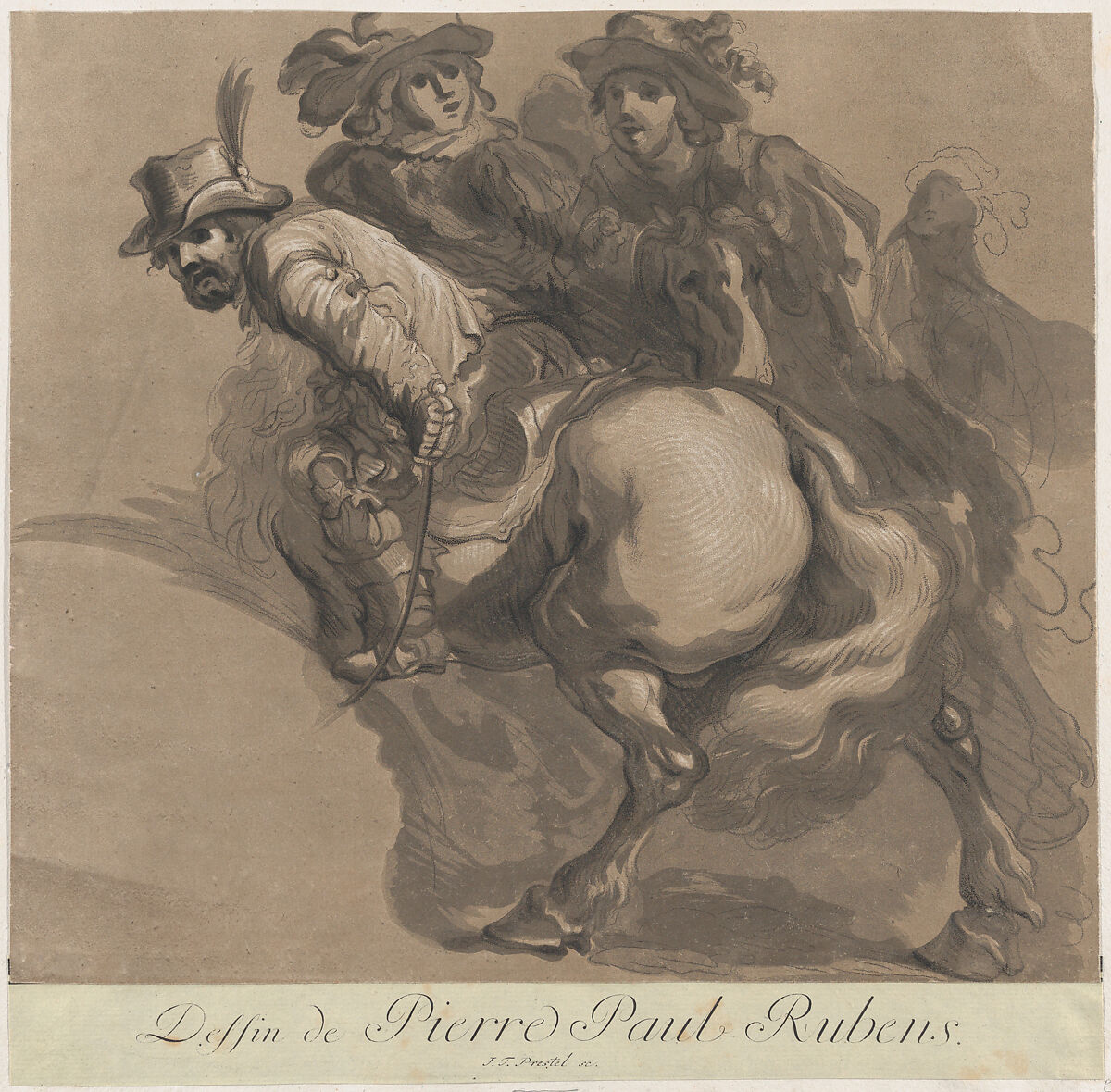 Three horsemen, Marie Catherine Prestel (German, Nuremberg 1747–1794 London), Aquatint 
