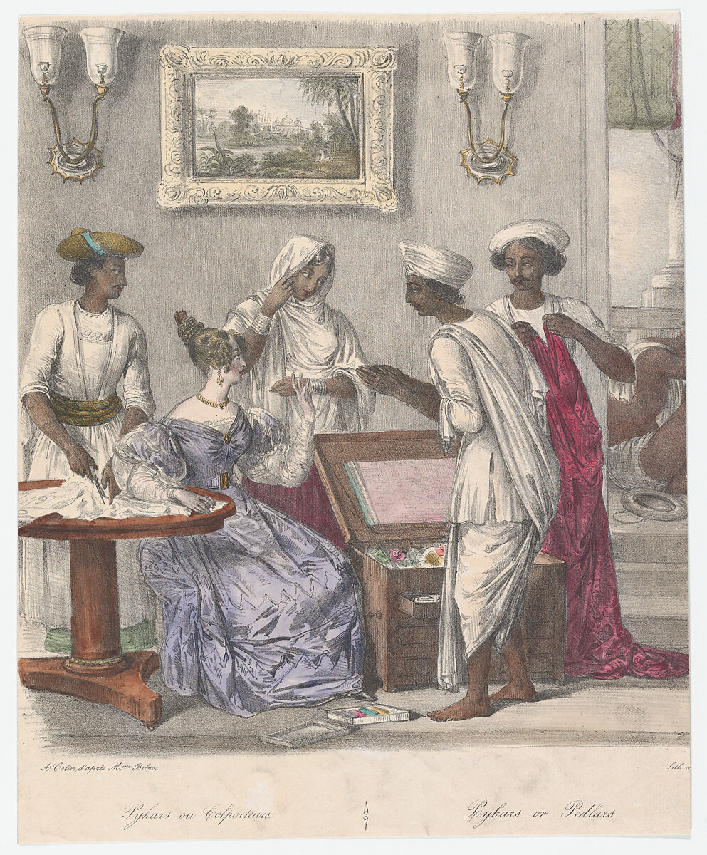 Pykars or Peddlers; from Twenty four Plates Illustrative of Hindoo and European Manners in Bengal, Alexandre-Marie Colin (French, Paris 1798–1875 Paris), Hand-colored lithograph 