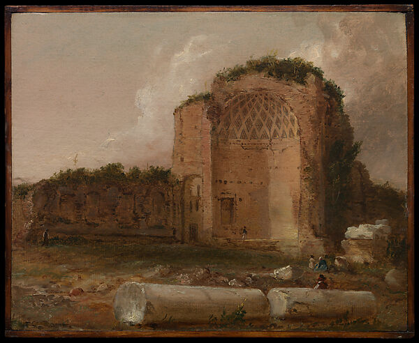 Temple of Venus and Roma, Roman Forum, Thomas Cole (American, Lancashire 1801–1848 Catskill, New York), Oil on paper, mounted on board, American 