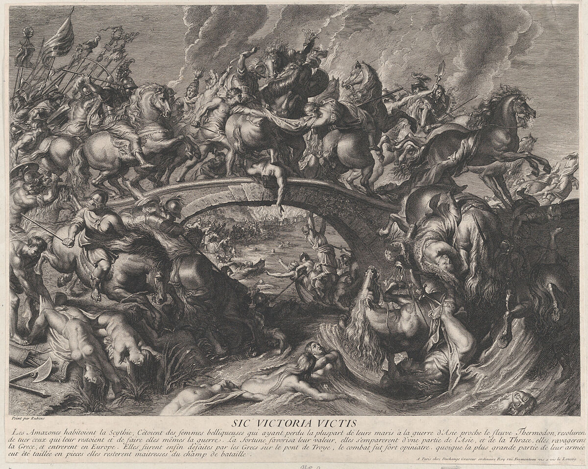 The Battle of the Amazons, Gaspard Duchange (French, Paris 1662–1757 Paris), Etching and engraving; first state of two (Dutuit) 