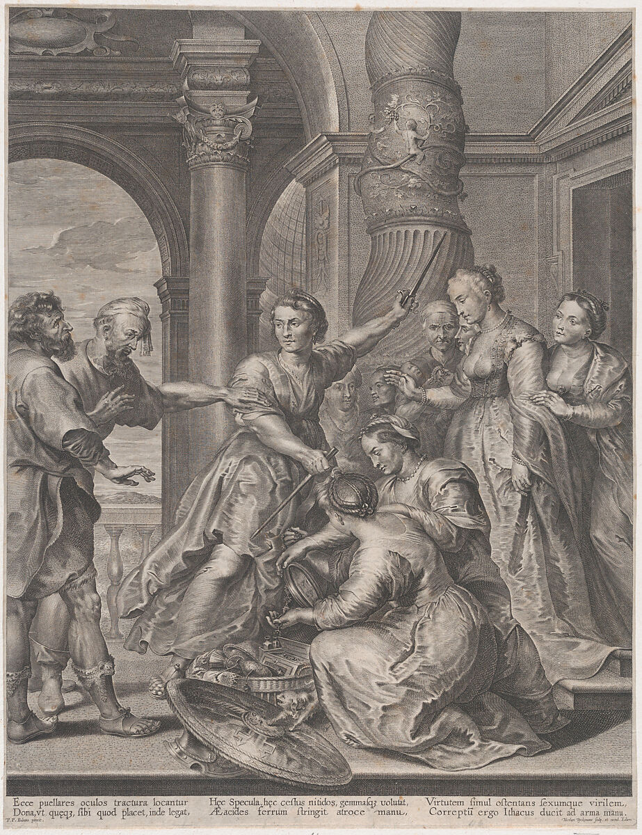 Achilles and the daughters of Lycomedes, Nicolaes Ryckmans (Netherlandish, born ca. 1595), Engraving 