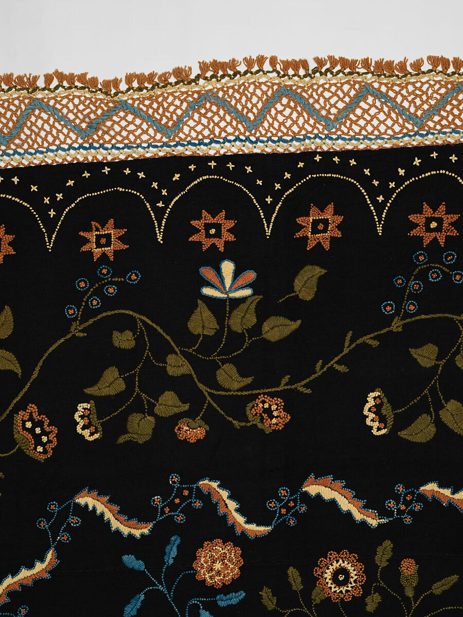 Embroidered blanket, Polly Delano (American, Rochester, Massachusetts 1795-1864 Plymouth, Massachusetts), Wool, American