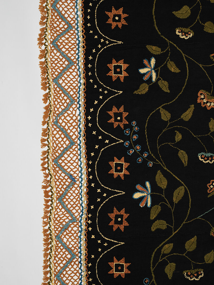 Embroidered blanket, Polly Delano (American, Rochester, Massachusetts 1795-1864 Plymouth, Massachusetts), Wool, American