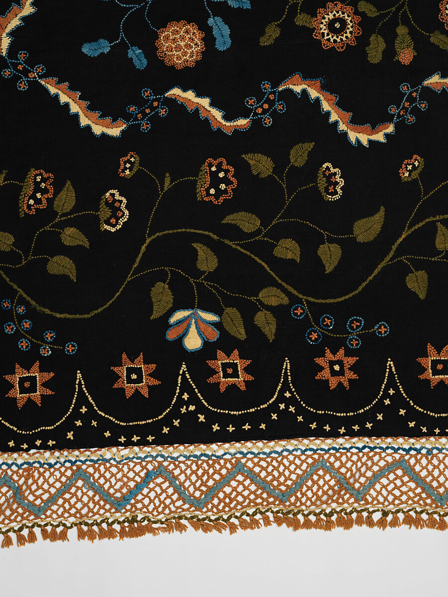 Embroidered blanket, Polly Delano (American, Rochester, Massachusetts 1795-1864 Plymouth, Massachusetts), Wool, American