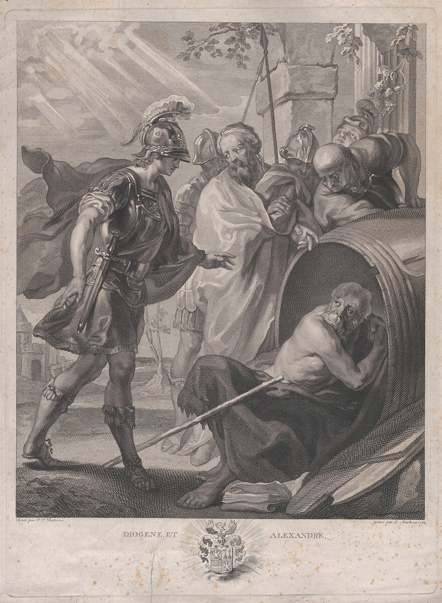 The meeting of Diogenes of Sinope and Alexander the Great, Quirin Mark (Austrian, Littau 1753–1811 Vienna), Engraving; first state of two (undescribed) 
