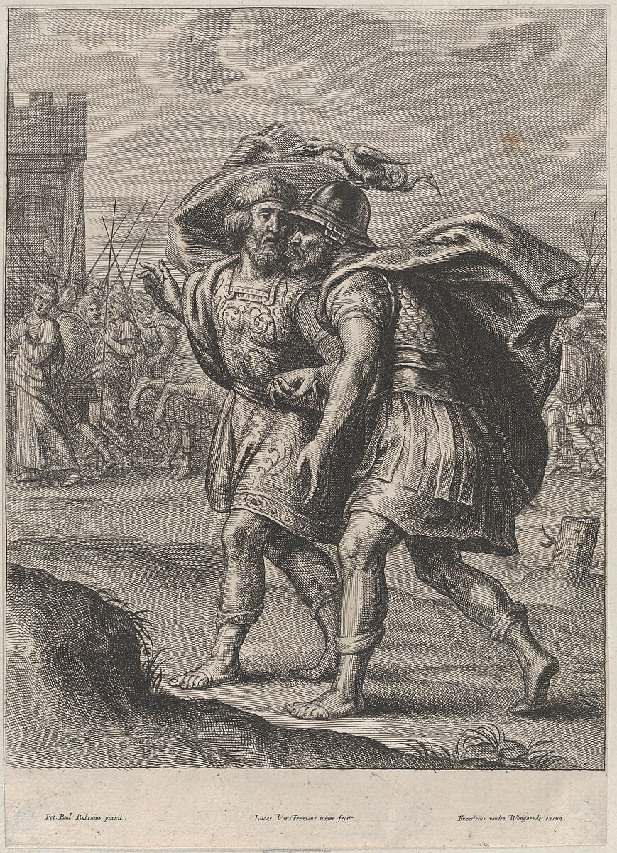 Achilles and Priam, in conversation outside of Troy, Lucas Vorsterman II (Flemish, Antwerp 1624–after 1666 Antwerp), Etching and engraving 