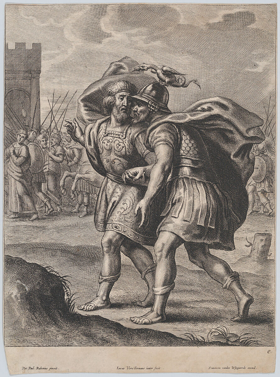 Achilles and Priam, in conversation outside of Troy, Lucas Vorsterman II (Flemish, Antwerp 1624–after 1666 Antwerp), Etching and engraving 