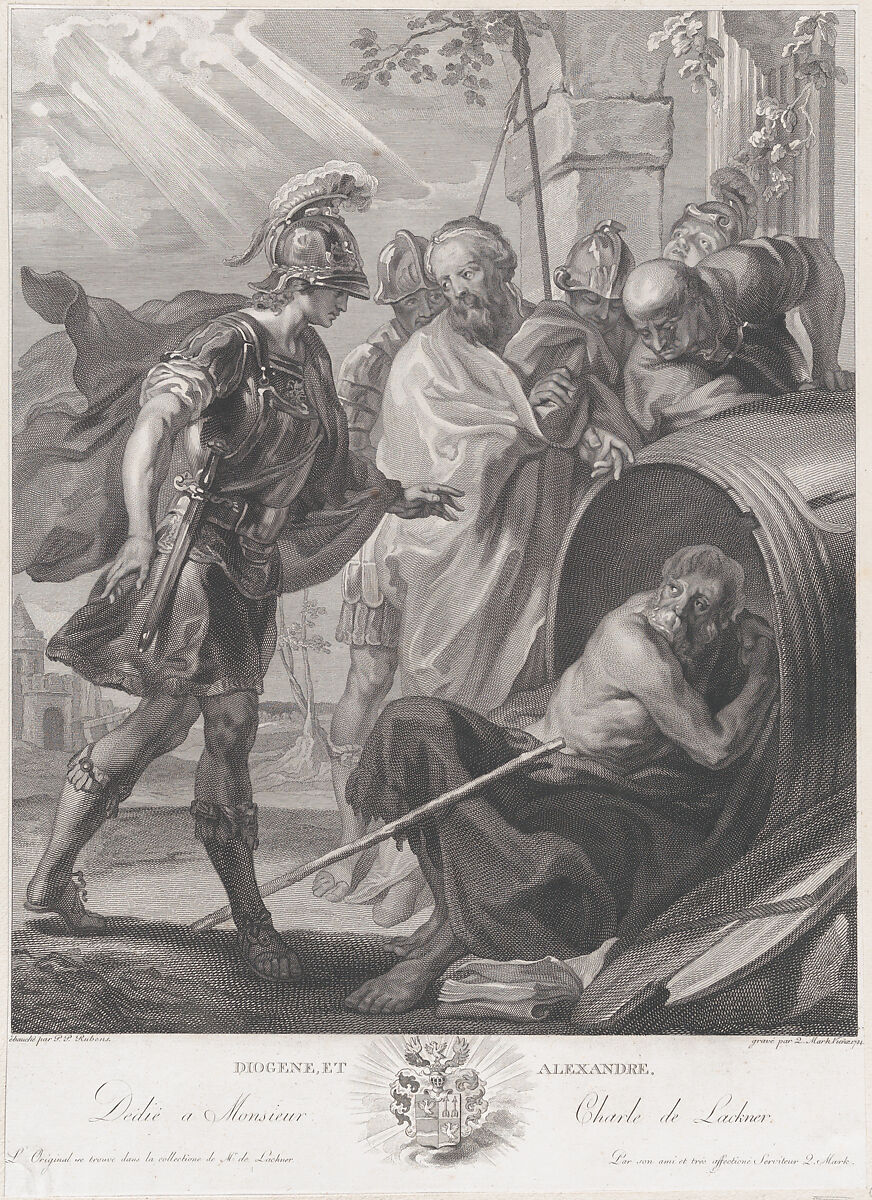The meeting of Diogenes of Sinope and Alexander the Great, Quirin Mark (Austrian, Littau 1753–1811 Vienna), Engraving 