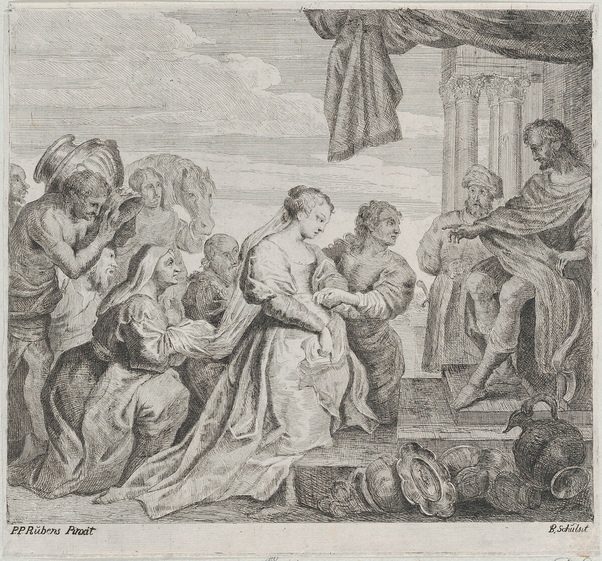 Solomon and the Queen of Sheba, Philip Spruyt (Flemish, Ghent 1727–1801 Ghent), Engraving 