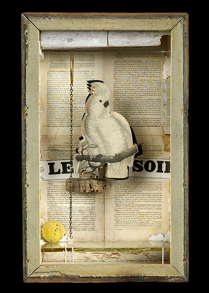 Untitled (Juan Gris Series, Le Soir), Joseph Cornell  American, Wood, paper collage, corkball, metal hoop, chain and mirror in glass and wood box construction