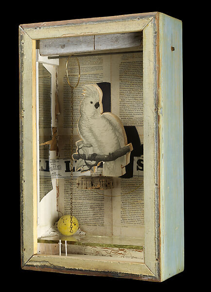 Untitled (Juan Gris Series, Le Soir), Joseph Cornell (American, Nyack, New York 1903–1972 Flushing, New York), Wood, paper collage, corkball, metal hoop, chain and mirror in glass and wood box construction