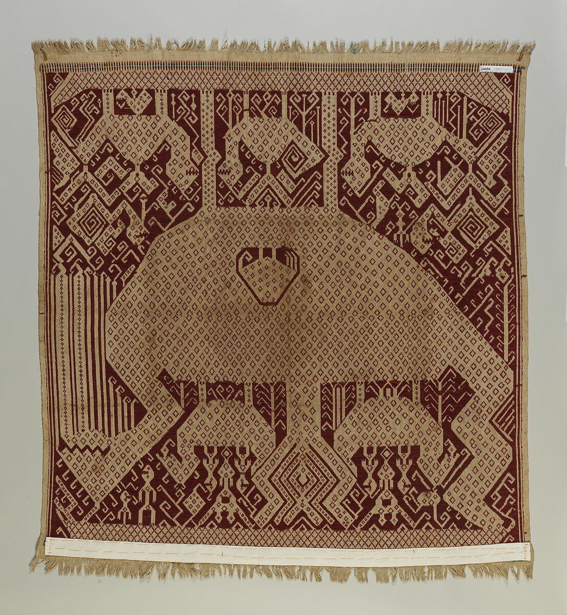 Ceremonial Textile (Tampan), Handspun, undyed cotton plain weave; discontinuous supplementary weft of cotton or silk; natural dyes, Lampung people