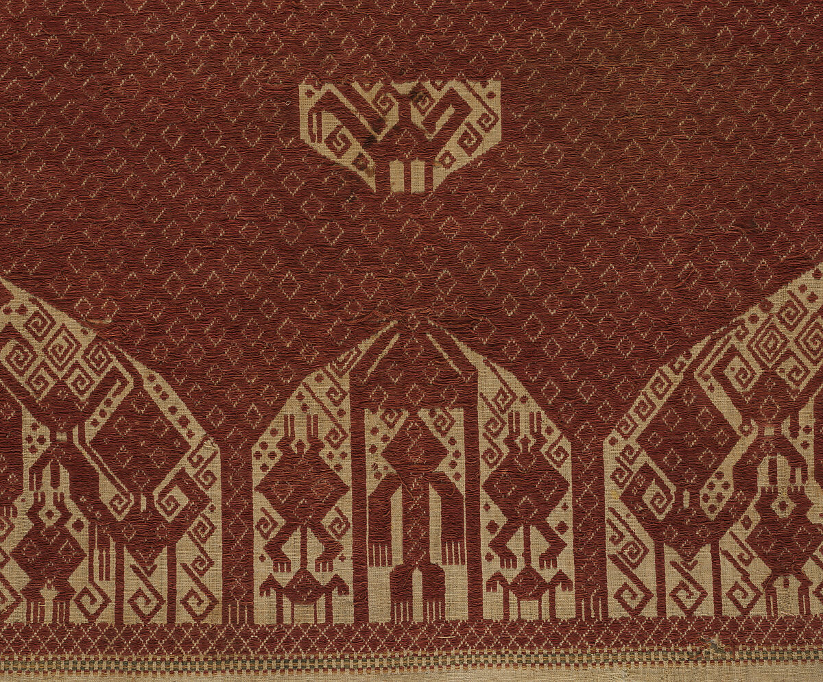 Ceremonial Textile (Tampan), Handspun, undyed cotton plain weave; discontinuous supplementary weft of cotton or silk; natural dyes, Lampung people