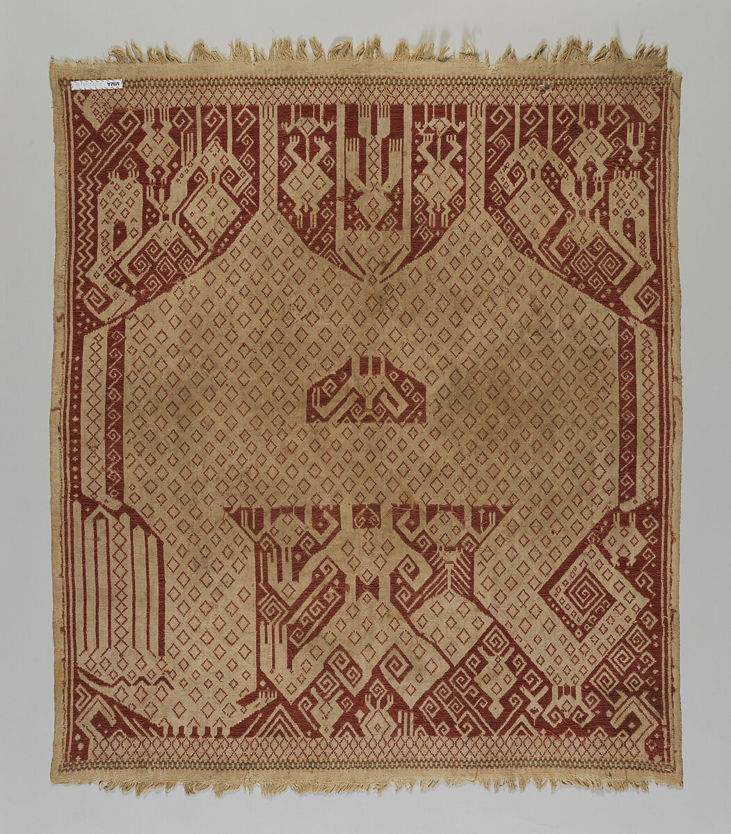 Ceremonial Textile (Tampan), Handspun, undyed cotton plain weave; discontinuous supplementary weft of cotton or silk; natural dyes, Lampung people