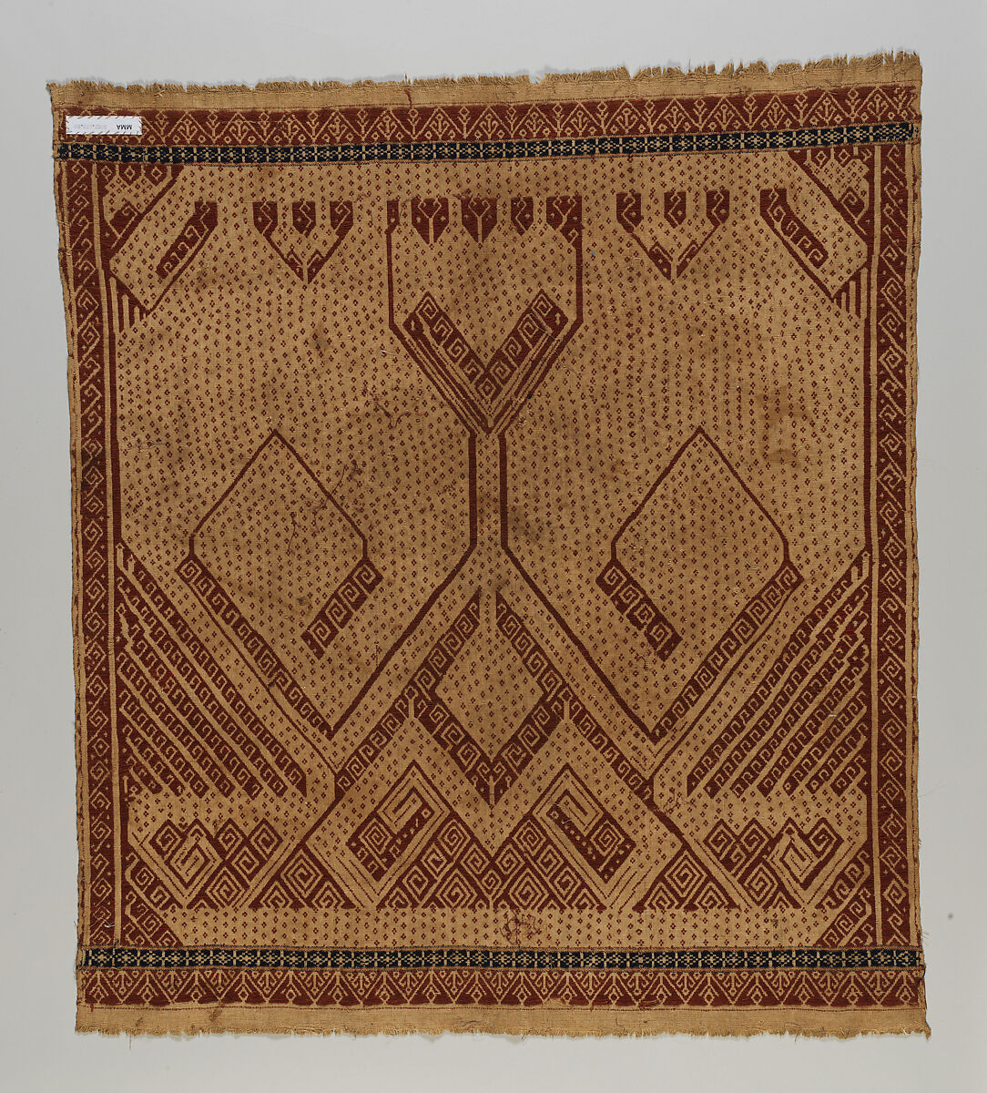Ceremonial Textile (Tampan), Handspun, undyed cotton plain weave; discontinuous supplementary weft of cotton or silk; natural dyes, Lampung people