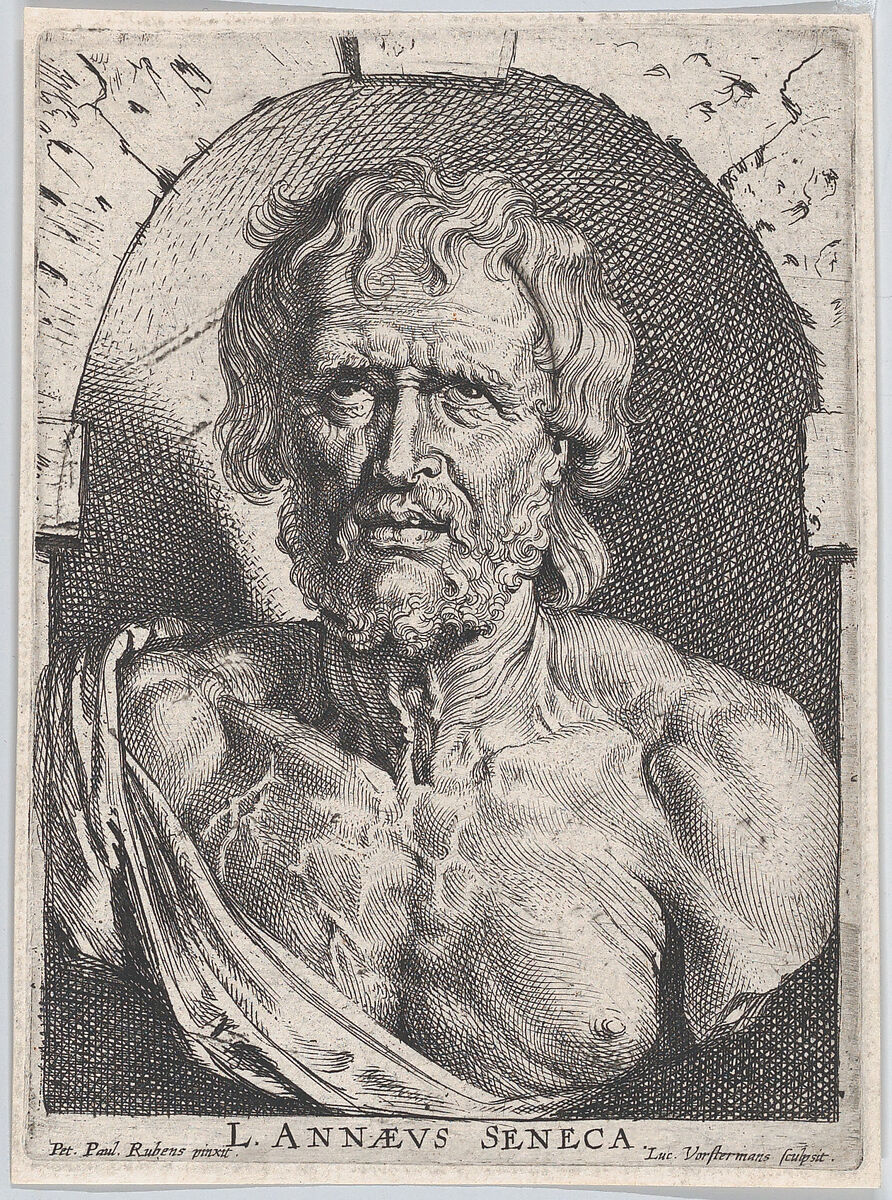 The bust of Seneca, in a niche, Lucas Vorsterman I (Flemish, Zaltbommel 1595–1675 Antwerp), Etching and engraving; second state of two 