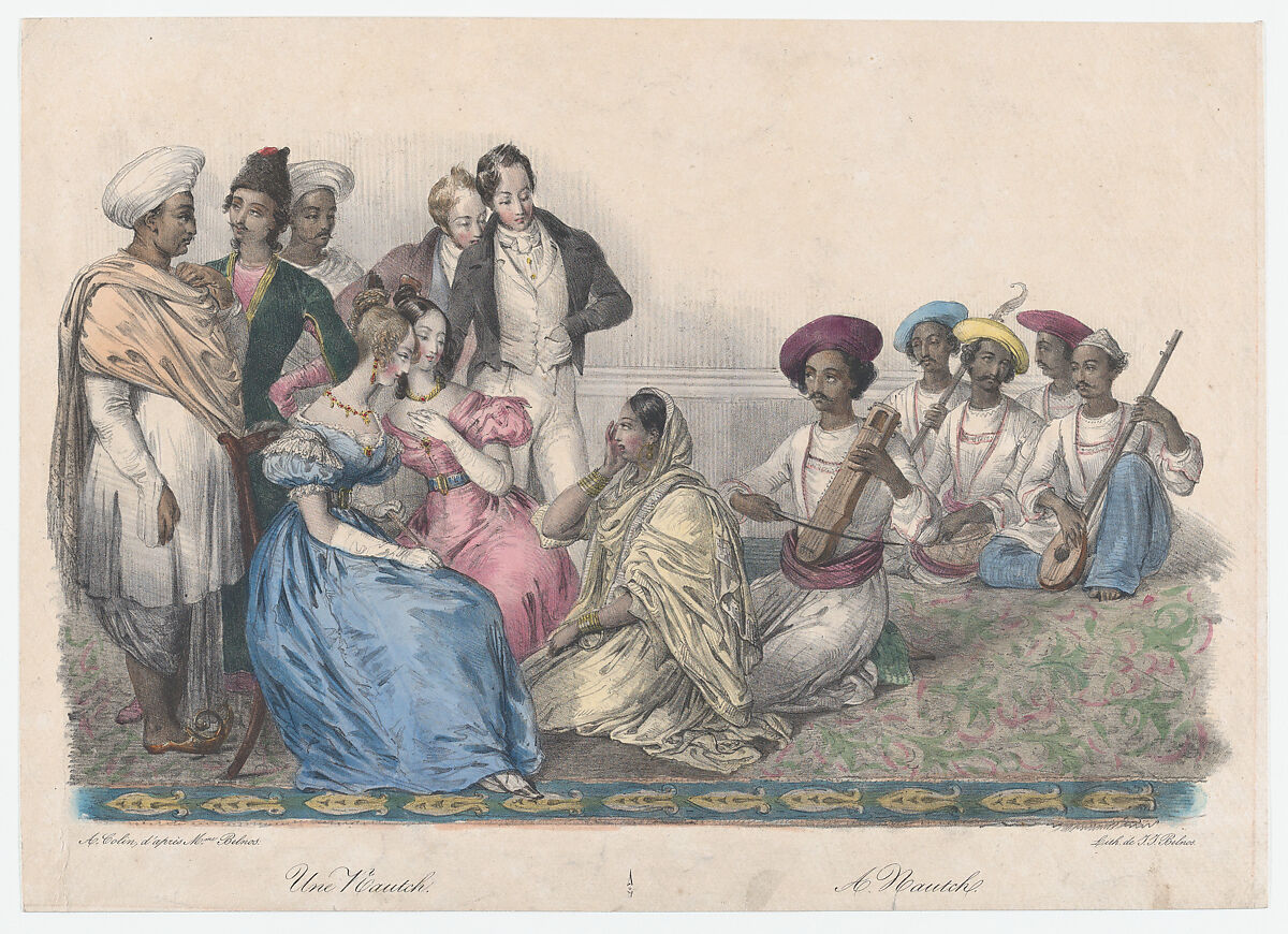 Une Nautch, from "Twenty four Plates Illustrative of Hindoo and European Manners in Bengal", Alexandre-Marie Colin (French, Paris 1798–1875 Paris), Hand-colored lithograph 