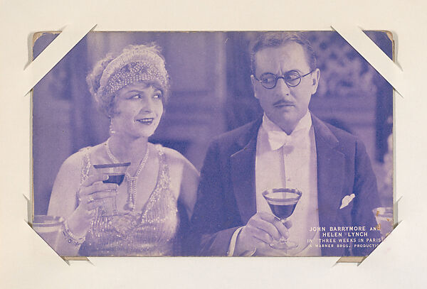 John Barrymore and Helen Lynch in "Three Weeks in Paris" from Scenes from Movies Exhibit Cards series (W404), Commercial color photolithograph 