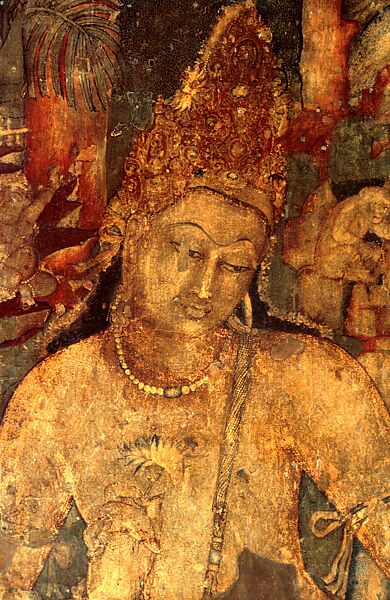 Bodhisattva Padmapani from cave 1 at Ajanta monastery in central India, Photograph by Benoy Behl  , ca. 1998, Central India 