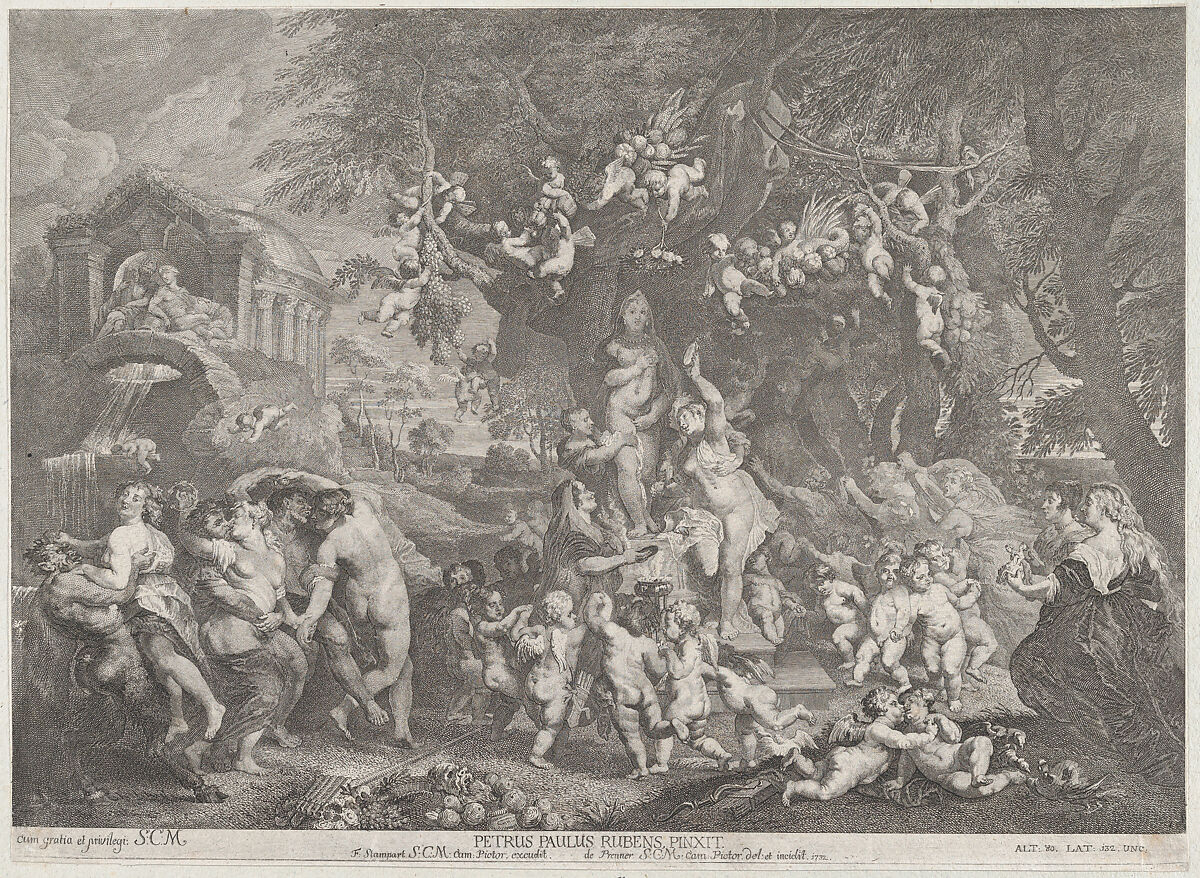 The Feast of Venus, with groups of satyrs, nymphs, and putti dancing around a statue of Venus, Anton Joseph von Prenner (Austrian, Wallerstein 1683–1761 Vienna), Etching 