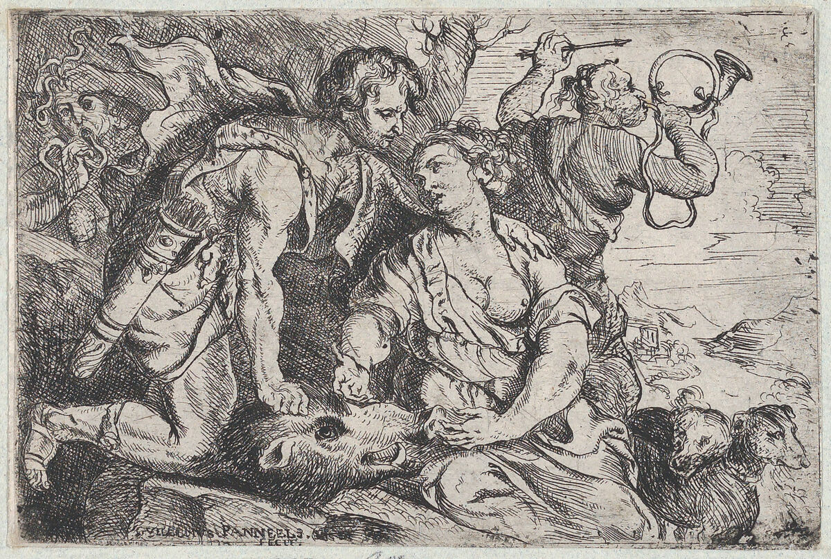 Atalanta and Meleager, Willem Panneels (Flemish, ca. 1600–after 1632), Etching; first state of two (Hollstein) 