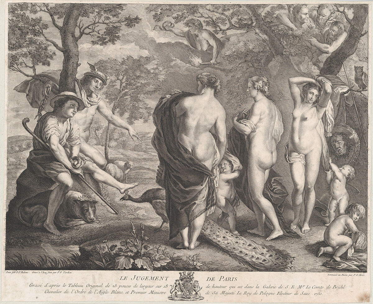 The Judgment of Paris, Pierre Etienne Moitte (French, Paris 1722–1780 Paris), Etching and engraving 