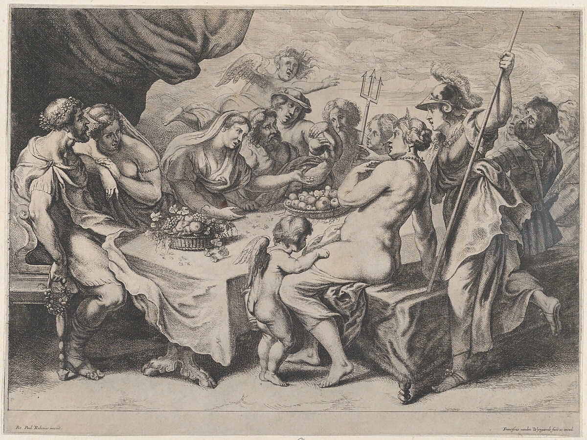 The Wedding Feast of Peleus and Thetis, Frans van den Wyngaerde (Flemish, Antwerp 1614–1679 Antwerp), Etching; third state of three (Hollstein) 