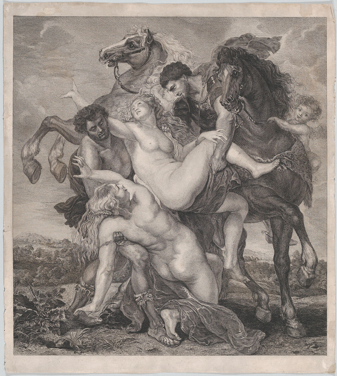 Phoebe and Hilaeria, the daughters of Leucippus, being abducted by Castor and Pollux, Johann Friedrich Leybold (German, Stuttgart 1755–1838 Vienna), Etching and engraving 