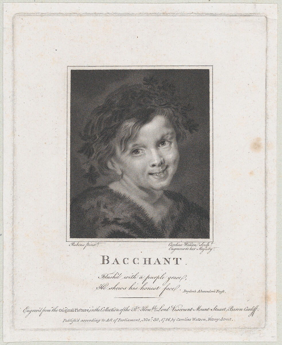 Young Bacchus, Caroline Watson (British, London 1760/61–1814 London), Stipple engraving 