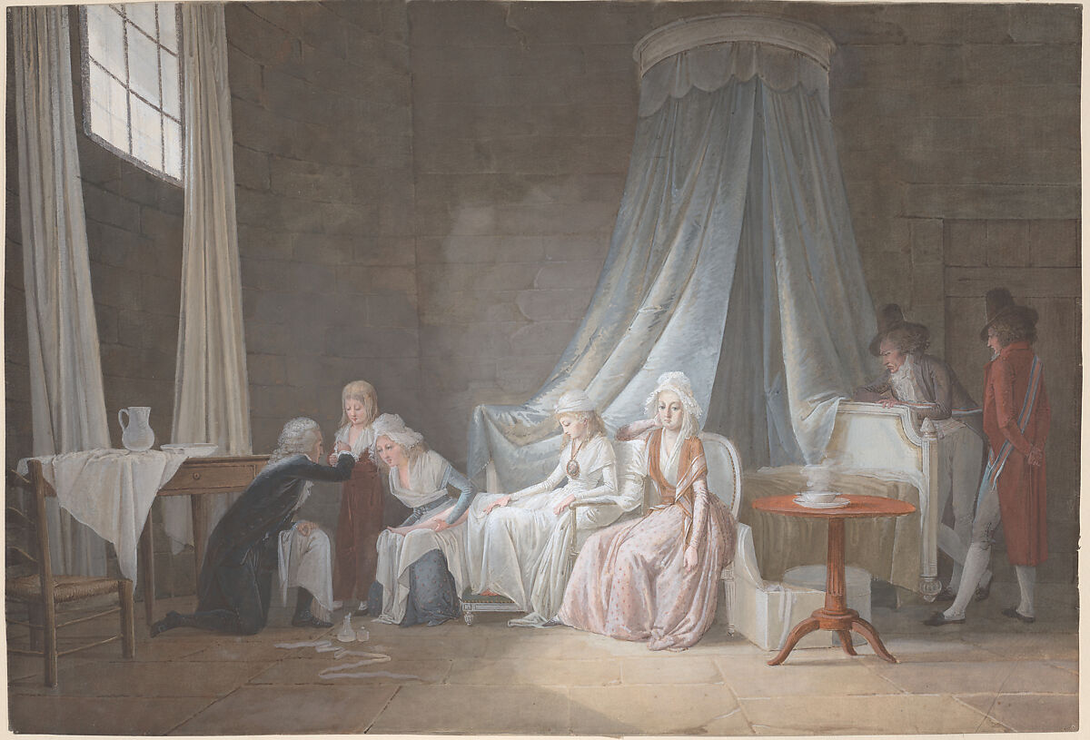 Madame Royale Cared for by Doctor Brunier, January 24, 1793, Jean-Baptiste Mallet (French, Grasse, France 1759–1835 Paris), Gouache 