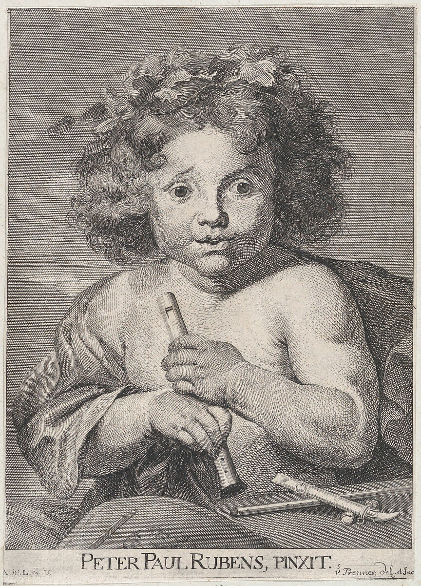 The Young Bacchus, holding a flute, Anton Joseph von Prenner (Austrian, Wallerstein 1683–1761 Vienna), Etching 