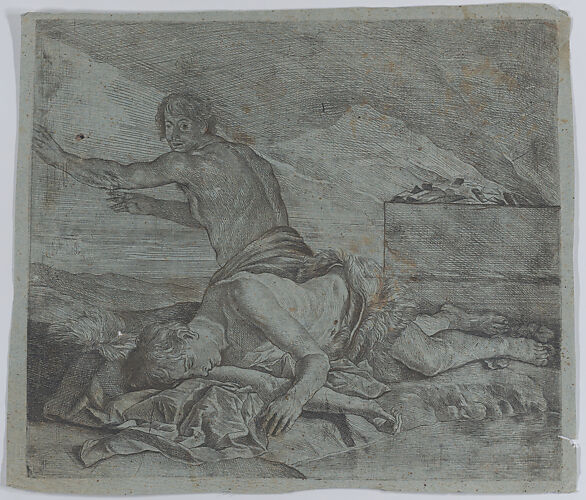 Cain fleeing after having slain Abel