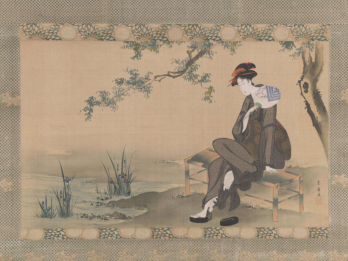 Woman Cooling Herself, Utagawa Toyohiro  Japanese, Hanging scroll; ink and color on silk, Japan