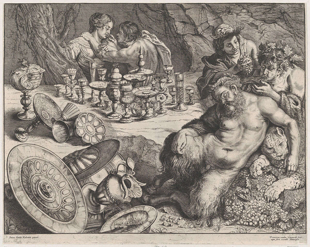 Bacchus and drunken Silenus, Frans van den Wyngaerde (Flemish, Antwerp 1614–1679 Antwerp), Etching and engraving 