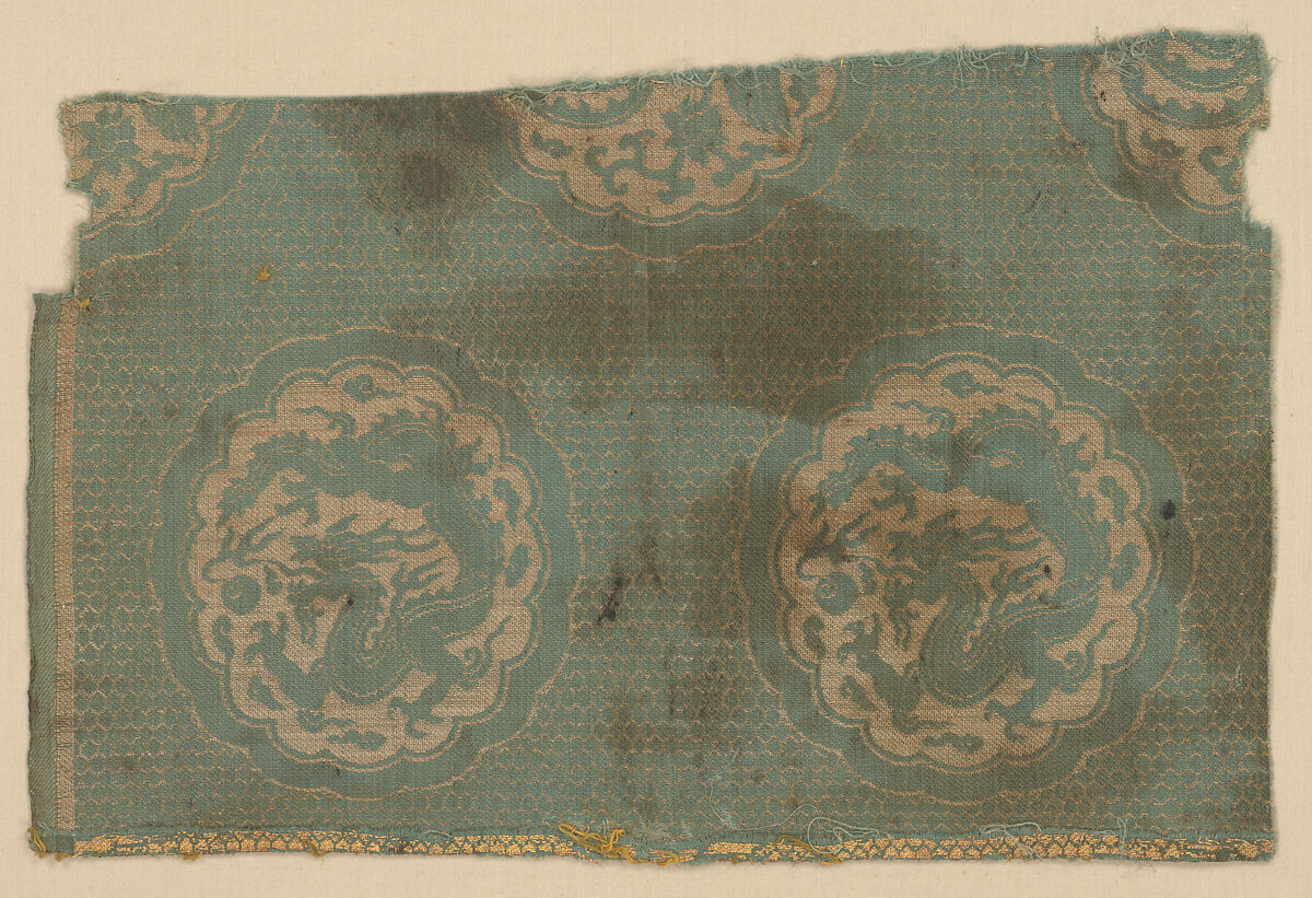 Textile with dragons and phoenixes, Silk and metal thread lampas, China