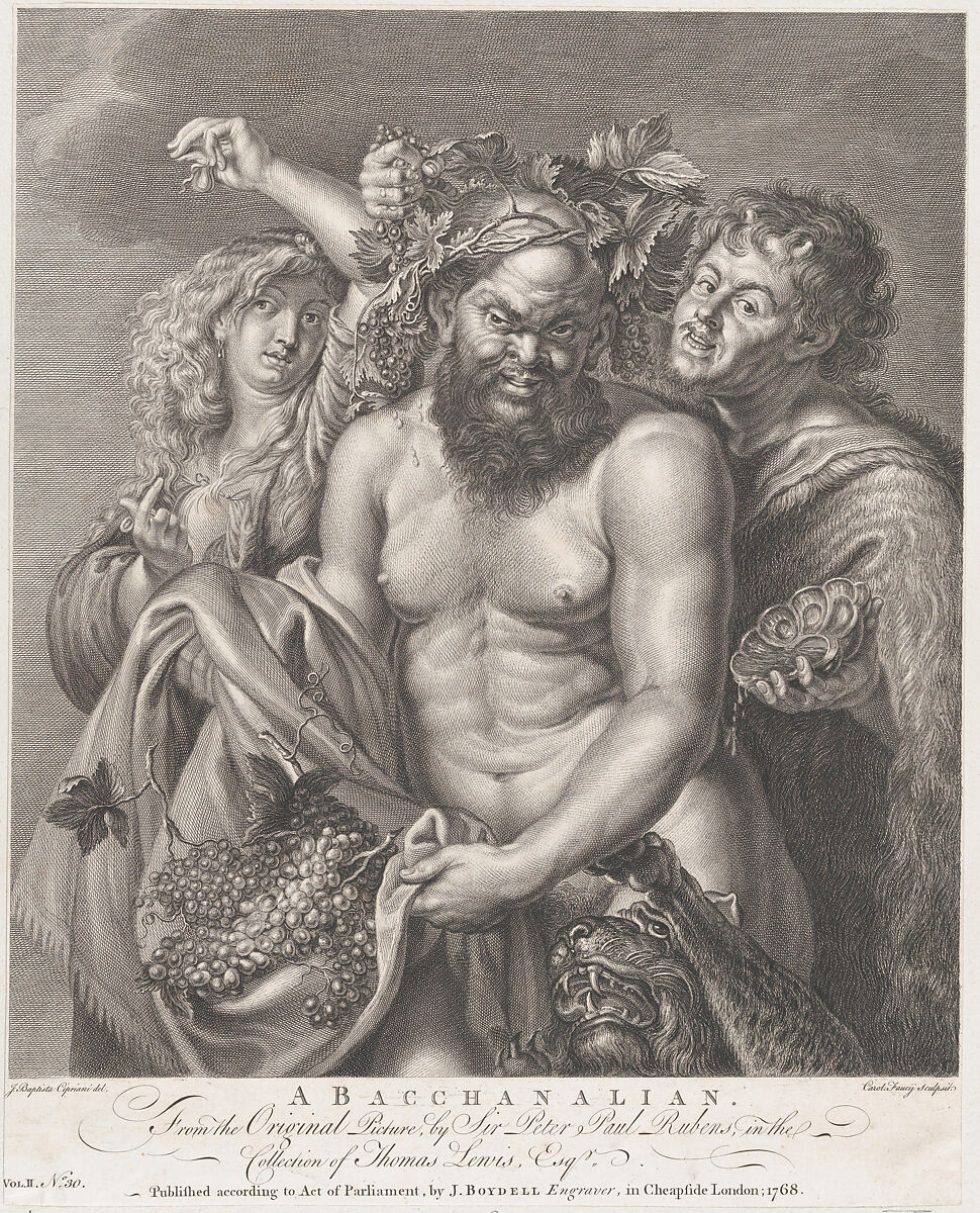 Bacchus accompanied by a Bacchante and a faun, Carlo Faucci (Italian, 1729–ca. 1784), Etching and engraving 