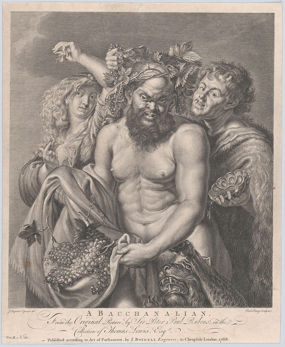 Bacchus accompanied by a Bacchante and a faun, Carlo Faucci (Italian, 1729–ca. 1784), Etching and engraving 