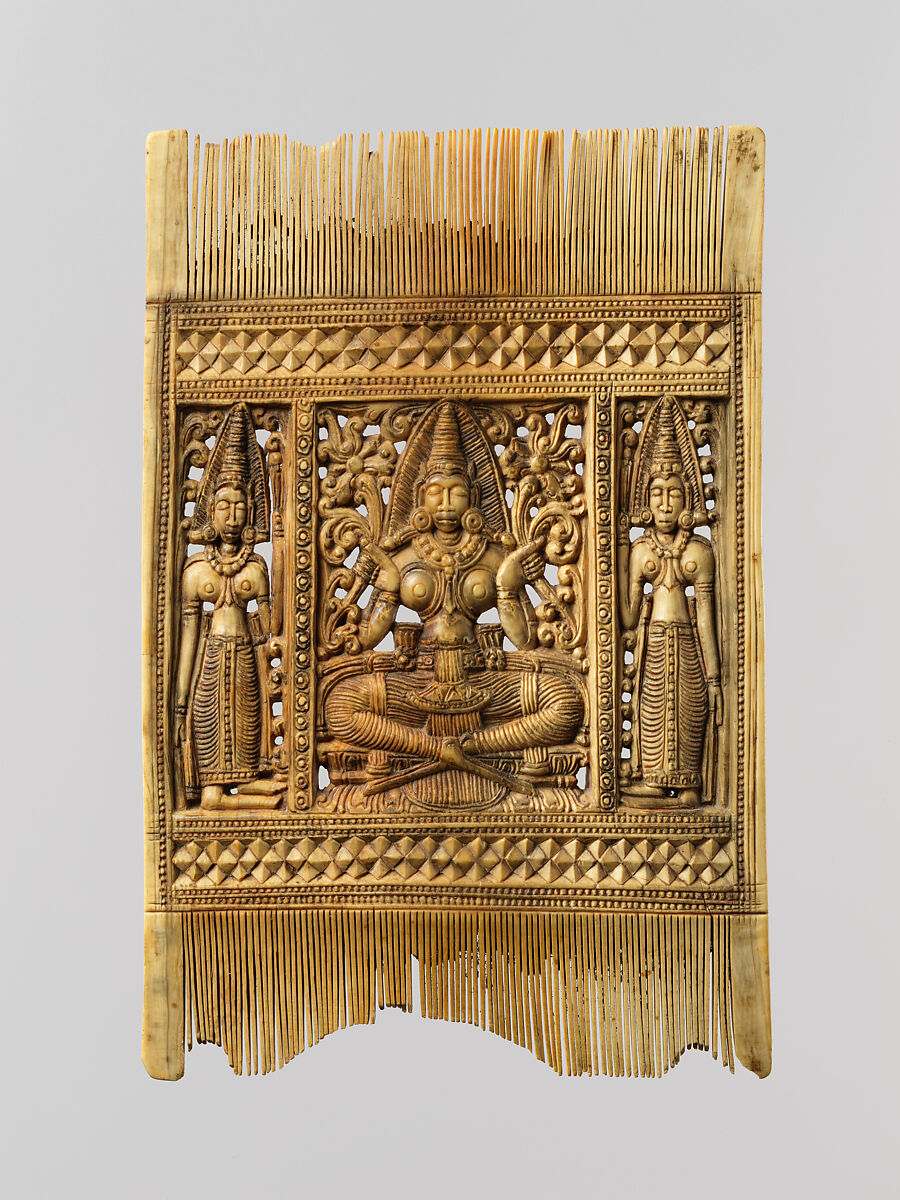 Comb with the Goddess Lakshmi and Attendants, Ivory, Sri Lanka