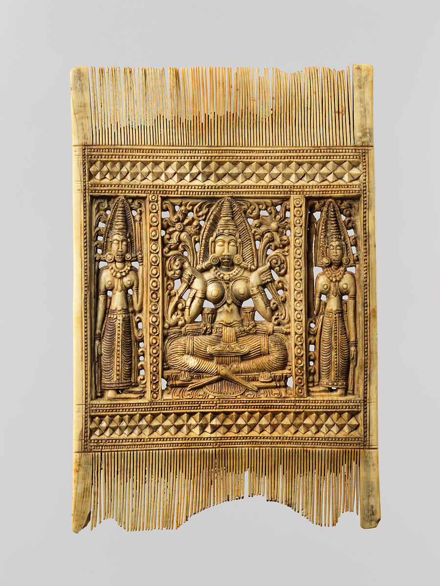 Comb with the Goddess Lakshmi and Attendants, Ivory, Sri Lanka 